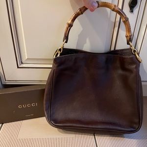 Authentic GUCCI vintage brown leather bamboo satchel bag